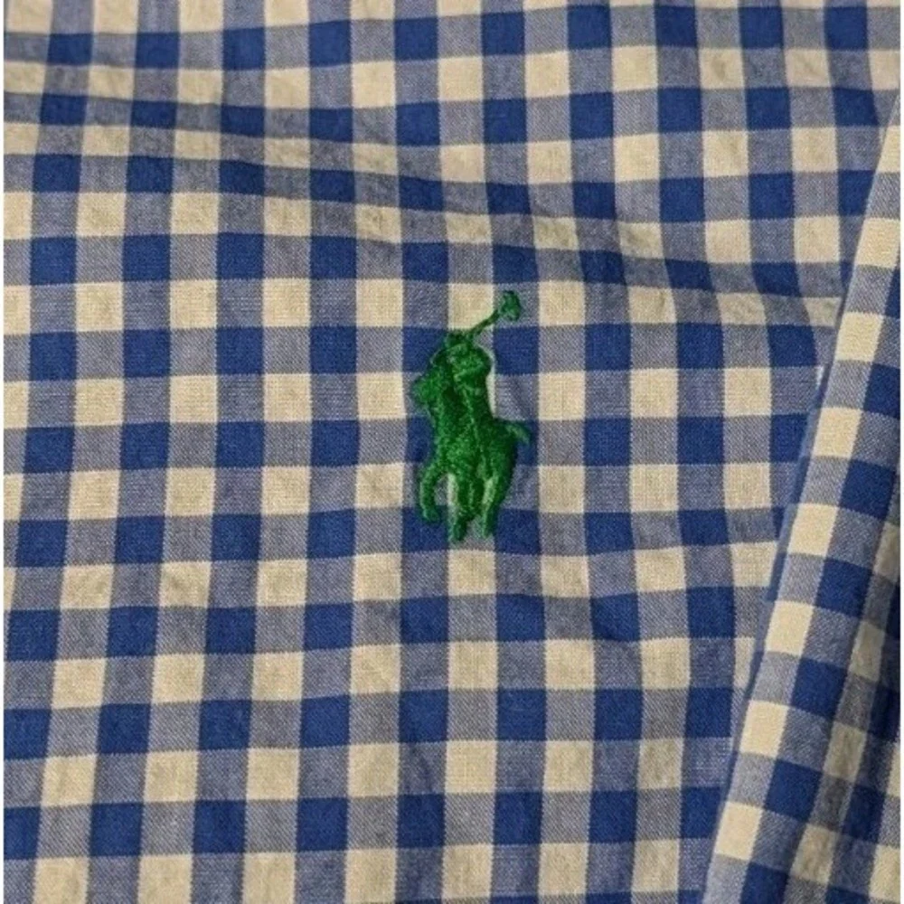 Polo Ralph Lauren Boys 18-20 Blue & White Gingham Button Up Shirt Long Sleeve